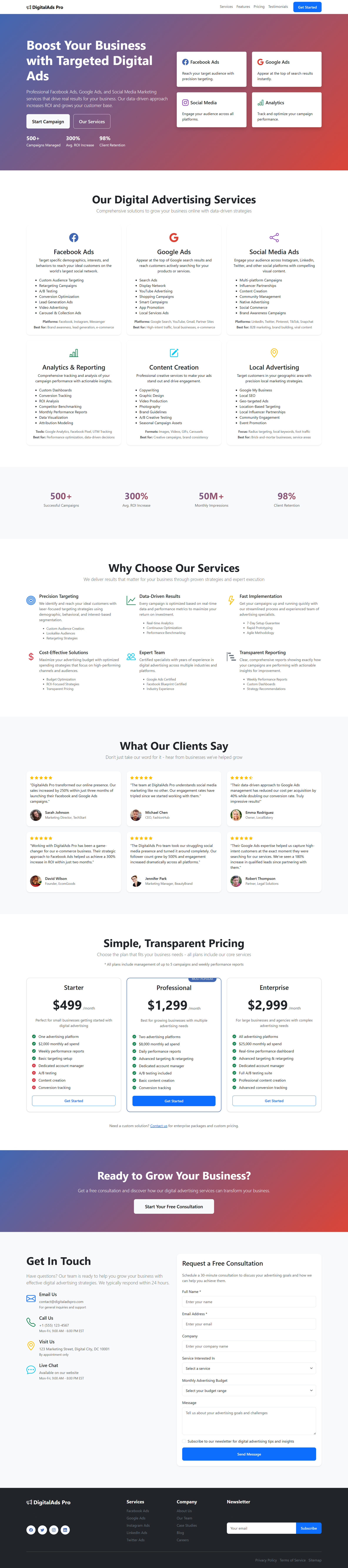 Digital Ads Landing Page website design project